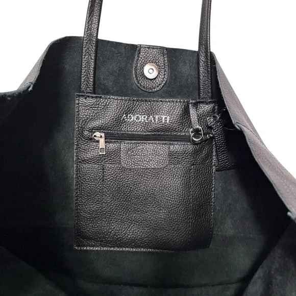 Adoratti Leather Carryall Tote Black Italian Leather NWOT Elegant Tote Bag - Picture 9 of 16